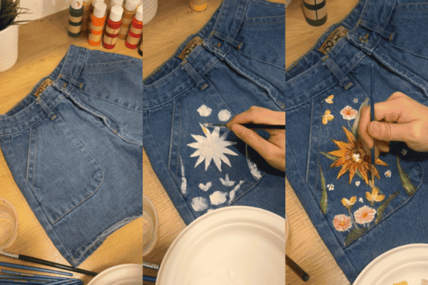 DIY Hand-Painted Denim Easy Floral Jeans Art Tutorial2